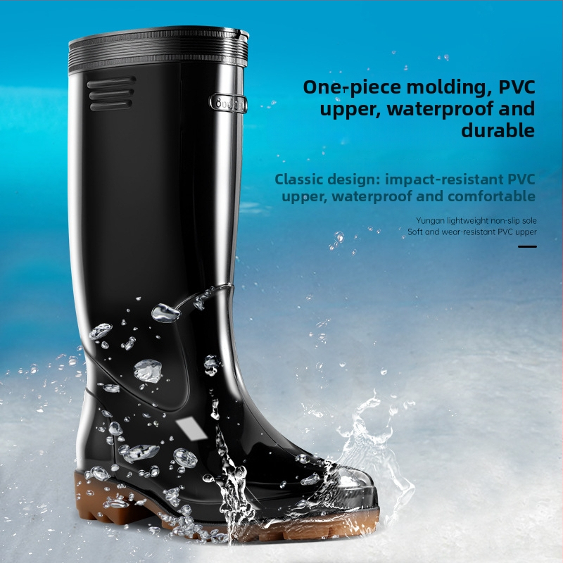 JSM Botosei de ploaie unisex pentru șantier, impermeabili, anti-derapare, cu înălțime înaltă a tubului, talpă din plastic, căptușeală textilă