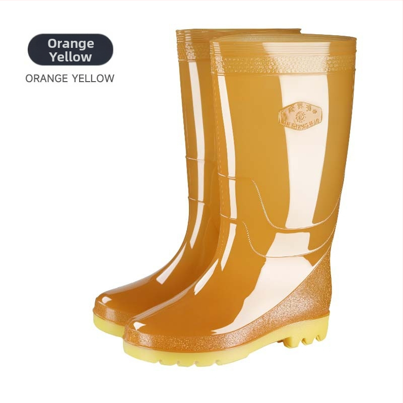 JSM Botosei de ploaie unisex pentru șantier, impermeabili, anti-derapare, cu înălțime înaltă a tubului, talpă din plastic, căptușeală textilă