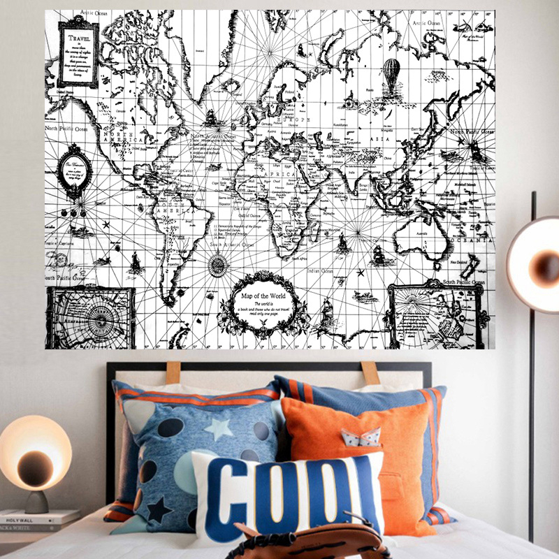 Гобелен карта на света за стена – плюш, полиестер 71–80%, правоъгълна форма, геометрична абстракция, ръчно пране