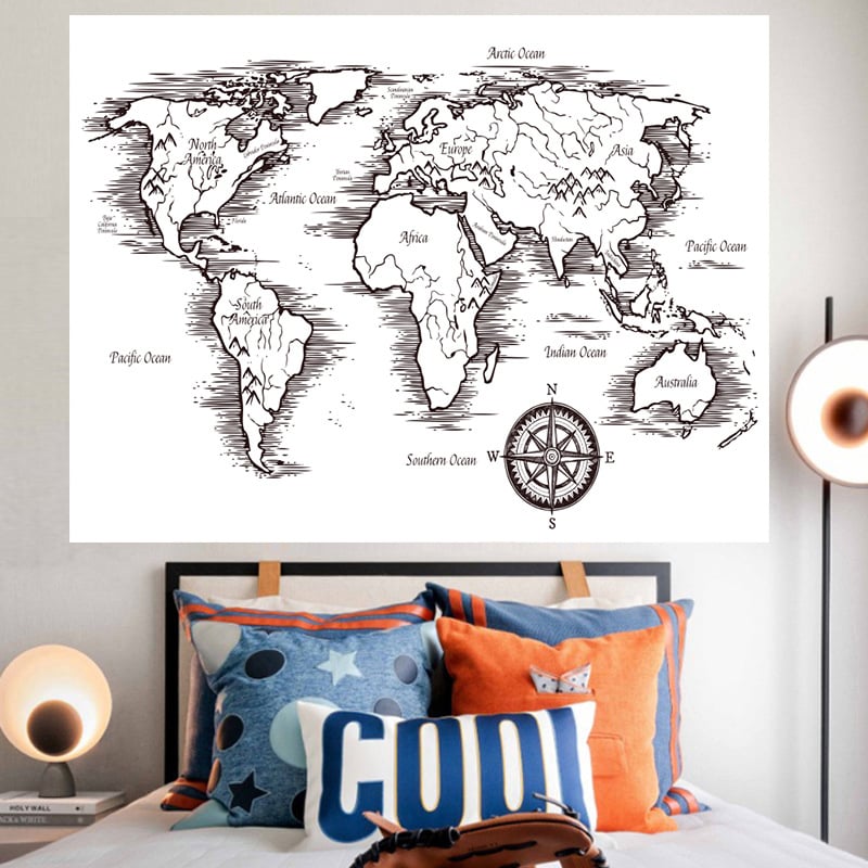 Гобелен карта на света за стена – плюш, полиестер 71–80%, правоъгълна форма, геометрична абстракция, ръчно пране