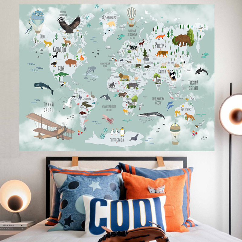 Гобелен карта на света за стена – плюш, полиестер 71–80%, правоъгълна форма, геометрична абстракция, ръчно пране