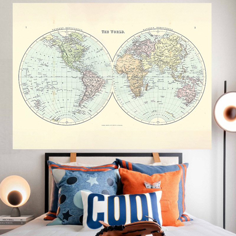 Гобелен карта на света за стена – плюш, полиестер 71–80%, правоъгълна форма, геометрична абстракция, ръчно пране