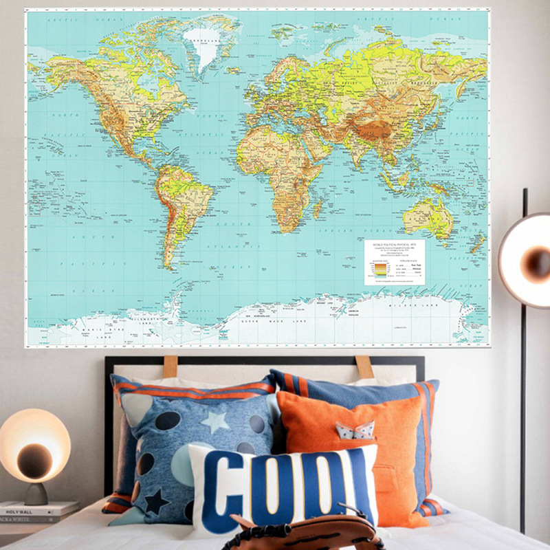 Гобелен карта на света за стена – плюш, полиестер 71–80%, правоъгълна форма, геометрична абстракция, ръчно пране