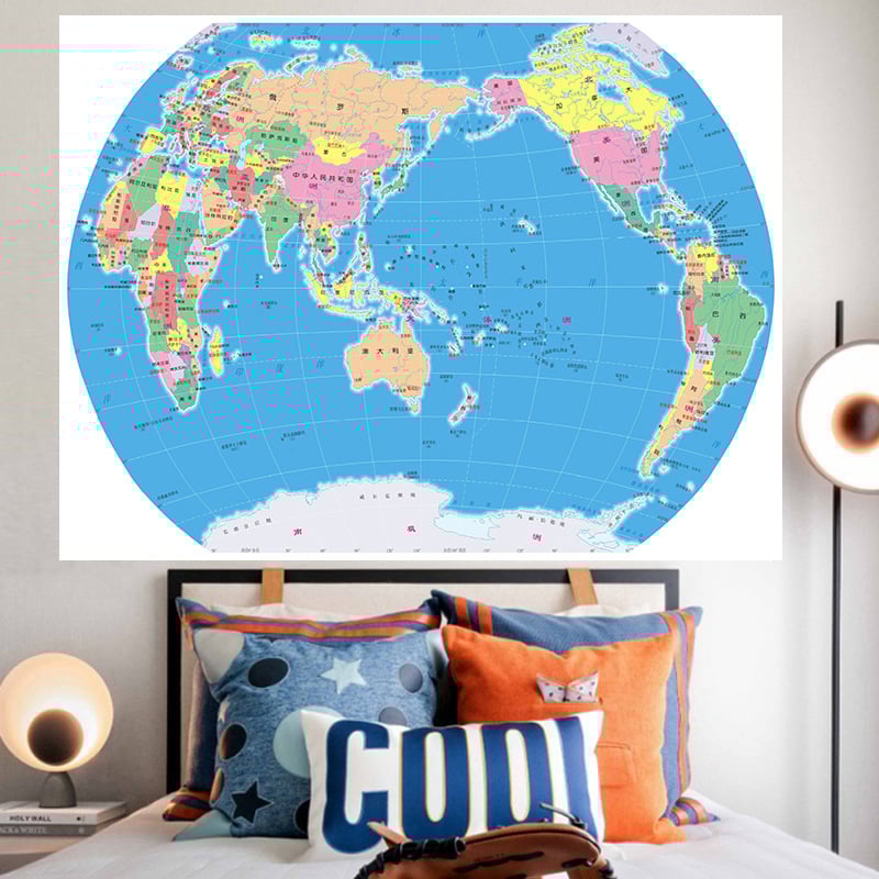 Гобелен карта на света за стена – плюш, полиестер 71–80%, правоъгълна форма, геометрична абстракция, ръчно пране