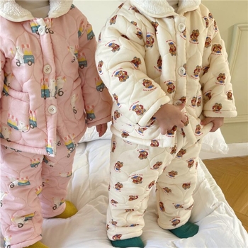 Dječja kućna odjeća s tri sloja, crtani dizajn, korejski stil, unisex, pamuk 80%