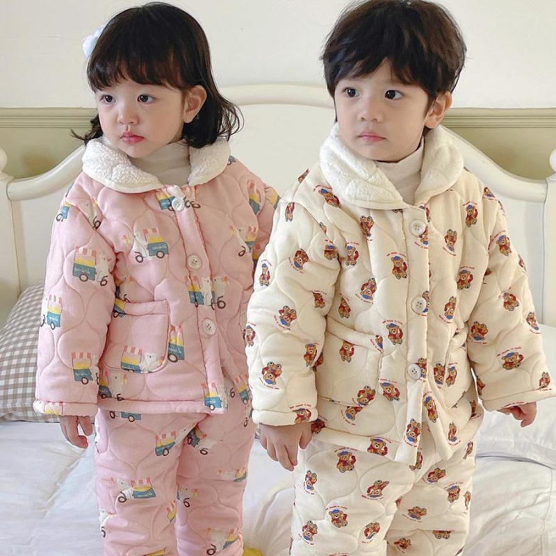 Dječja kućna odjeća s tri sloja, crtani dizajn, korejski stil, unisex, pamuk 80%