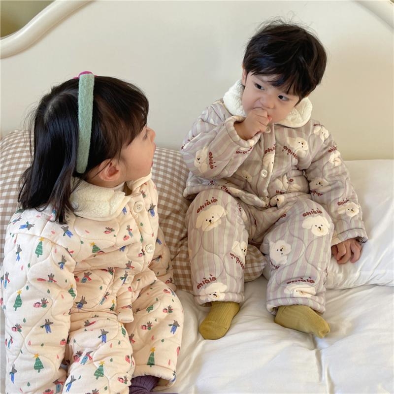 Dječja kućna odjeća s tri sloja, crtani dizajn, korejski stil, unisex, pamuk 80%