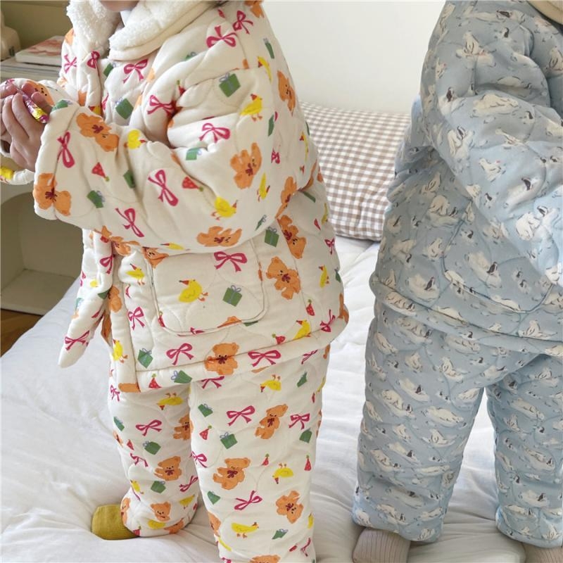 Dječja kućna odjeća s tri sloja, crtani dizajn, korejski stil, unisex, pamuk 80%