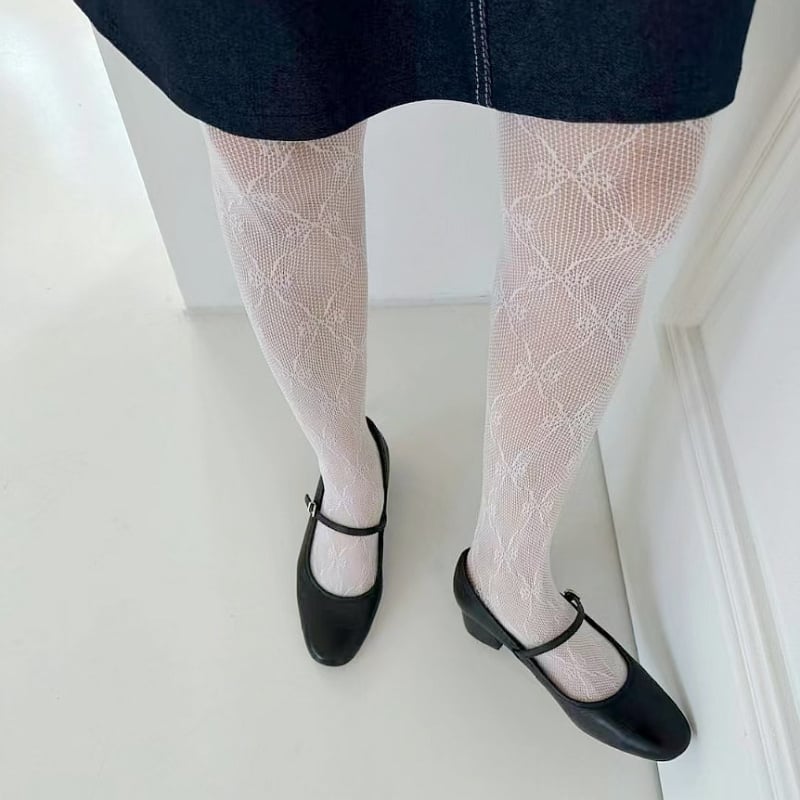 Colanți dama cu model plasă și funda - MARCA (acril, plasă, funda)