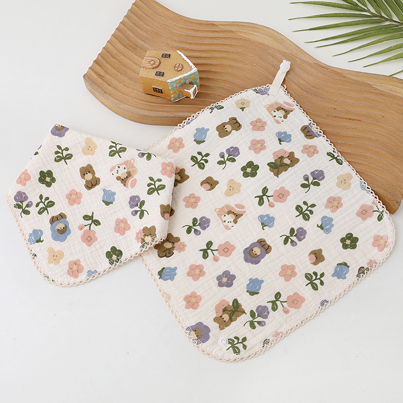 Dječji ručnik od gaze i pamuka – dvostruka uporaba (lice i salvet), tiskani dizajn, lagan (<50 g)