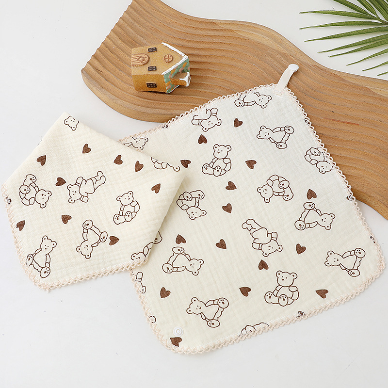 Dječji ručnik od gaze i pamuka – dvostruka uporaba (lice i salvet), tiskani dizajn, lagan (<50 g)