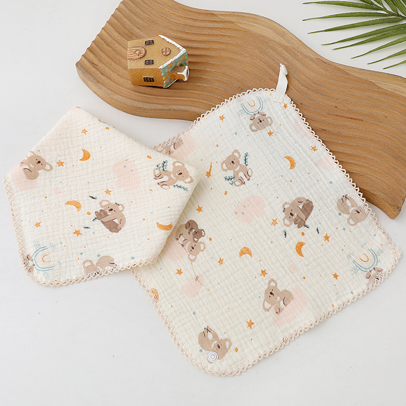 Dječji ručnik od gaze i pamuka – dvostruka uporaba (lice i salvet), tiskani dizajn, lagan (<50 g)