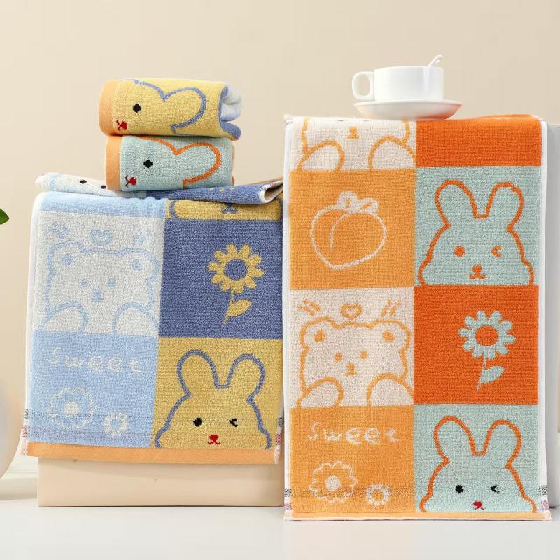 Dječji ručnik za lice od 100% pamuka, mekan i upija, 32S pređa, Jacquard tkanina, 50-80 g, karikaturni uzorak