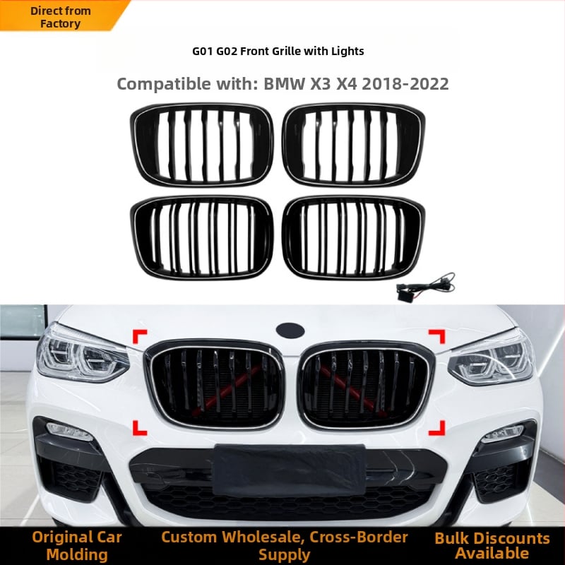 Grilă frontală LED pentru BMW X3 G01/X4 G02 (2018–2022), ABS plastic, montaj în bara, iluminare LED