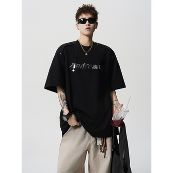 Tricou bărbați street hip hop cu imprimeu litere, croială lejeră, poliester, guler rotund, mâneci scurte