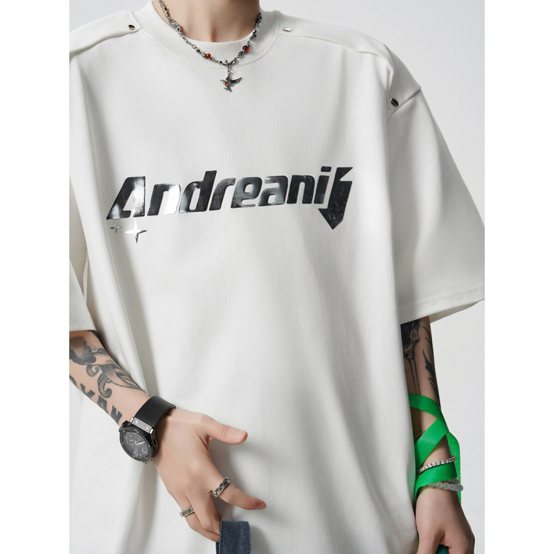 Tricou bărbați street hip hop cu imprimeu litere, croială lejeră, poliester, guler rotund, mâneci scurte