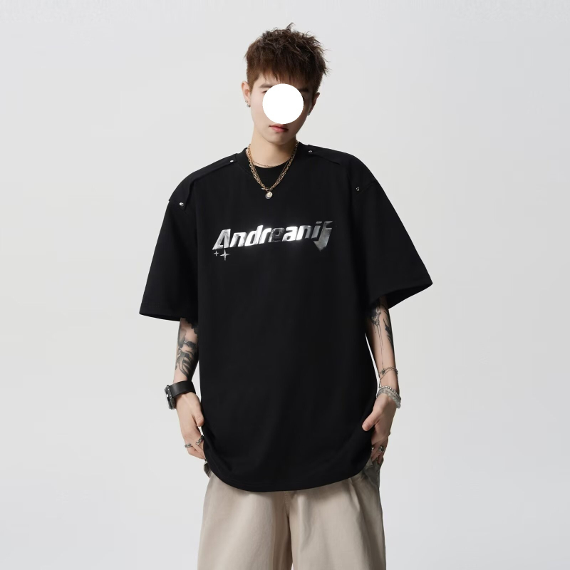 Tricou bărbați street hip hop cu imprimeu litere, croială lejeră, poliester, guler rotund, mâneci scurte