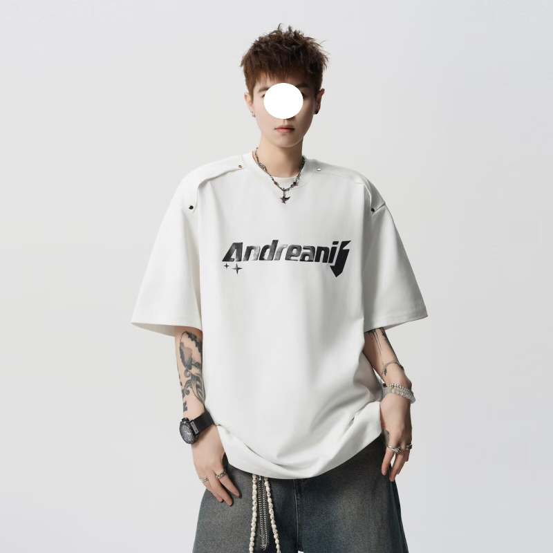 Tricou bărbați street hip hop cu imprimeu litere, croială lejeră, poliester, guler rotund, mâneci scurte