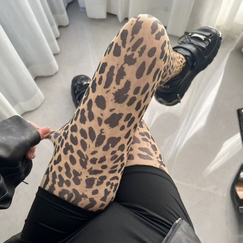 Colanți din nylon cu imprimeu leopard - subțiri, respirabili, absorb transpirația, model animal, pentru tineri 18–40 ani