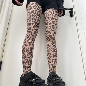 Colanți din nylon cu imprimeu leopard - subțiri, respirabili, absorb transpirația, model animal, pentru tineri 18–40 ani