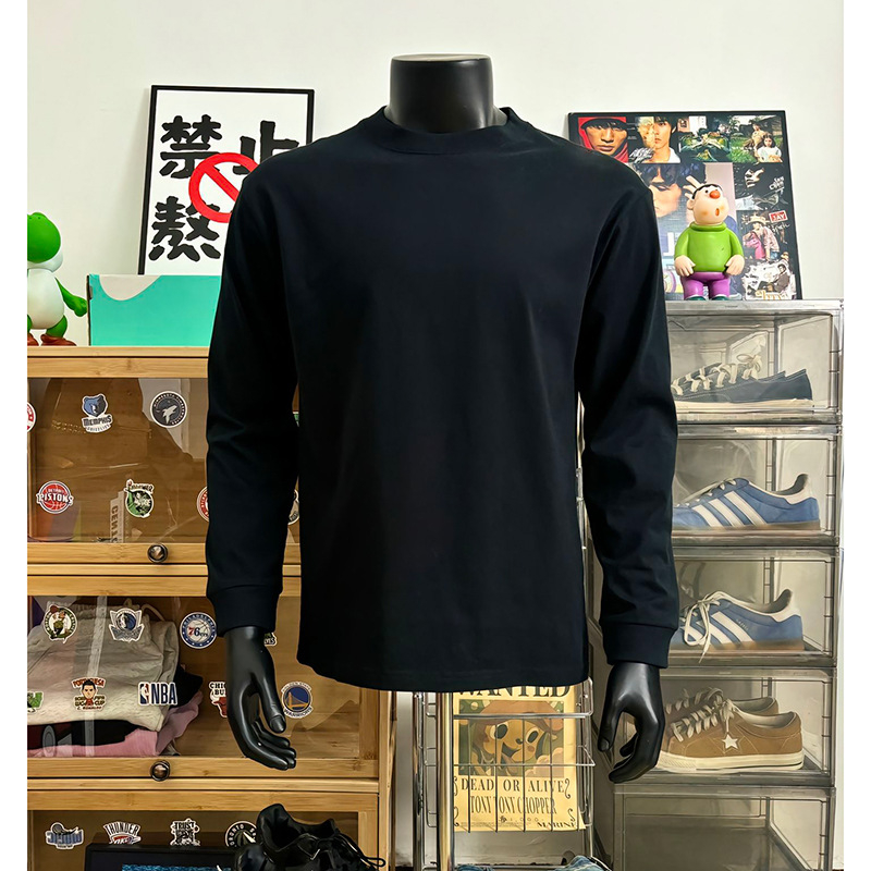 Tricou bărbați din bumbac, mânecă lungă, guler rotund, croială lejeră, strat de bază