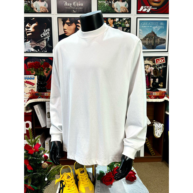 Tricou bărbați din bumbac, mânecă lungă, guler rotund, croială lejeră, strat de bază