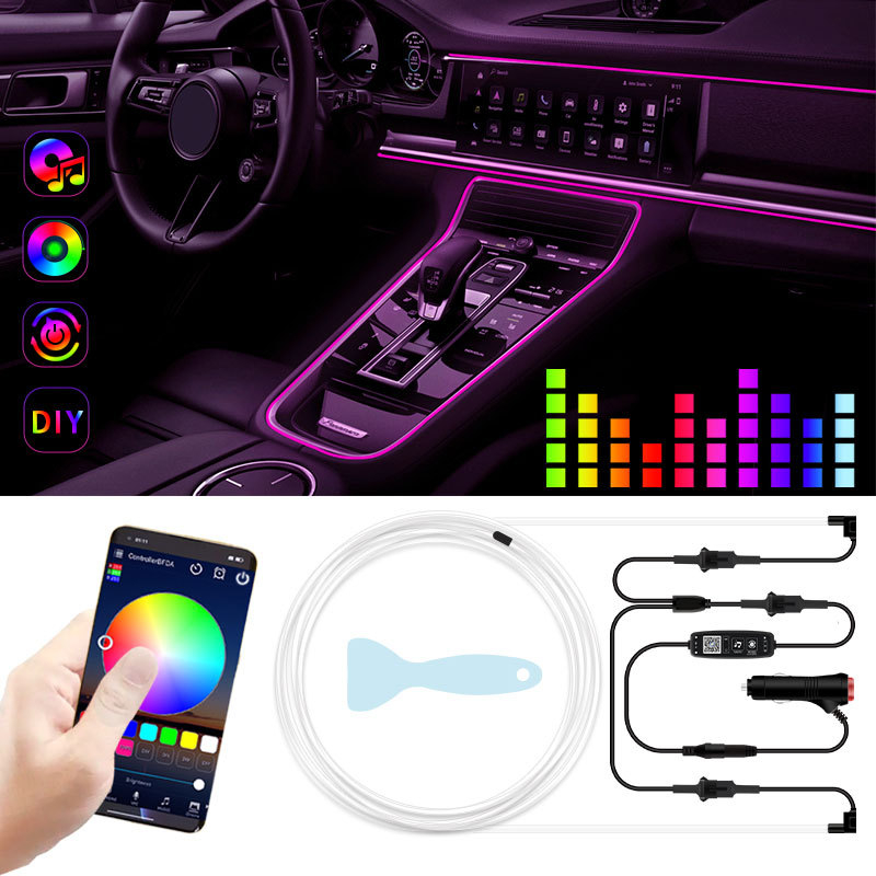 Unutarnja automobilska LED traka za atmosferu s glasovnim upravljanjem putem aplikacije, glazbena sinkronizacija za središnju konzolu, G serija, PVC+LED+MMA, 5-12V, 1.4W, univerzalna