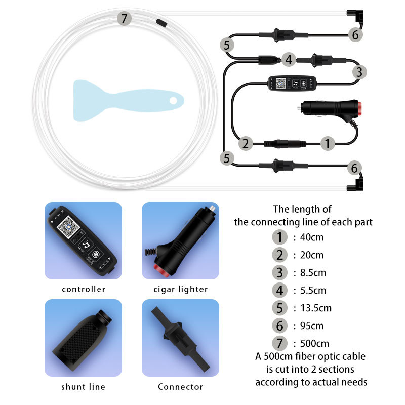 Unutarnja automobilska LED traka za atmosferu s glasovnim upravljanjem putem aplikacije, glazbena sinkronizacija za središnju konzolu, G serija, PVC+LED+MMA, 5-12V, 1.4W, univerzalna