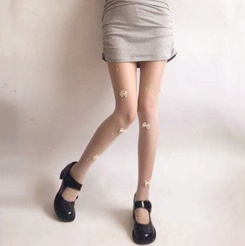 Ručni rad baršunaste čarape s bisernim cvijetom i mašnicom, japanski stil, oblikovanje, tanke, 70–80% spandex