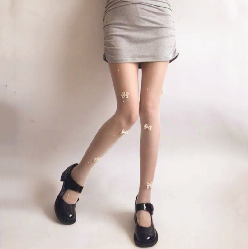 Ručni rad baršunaste čarape s bisernim cvijetom i mašnicom, japanski stil, oblikovanje, tanke, 70–80% spandex