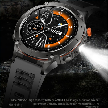 Умен часовник Y101 с 1.43-инчов AMOLED дисплей, GPS позициониране, барометричен компас, водоустойчив до 30 м и живот на батерията 7–14 дни