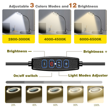 Stolna lampa povećala s LED za čitanje, manikuru i graviranje; 10–15W, 3000–6500K, 400 lm, USB napajanje, 10× povećanje