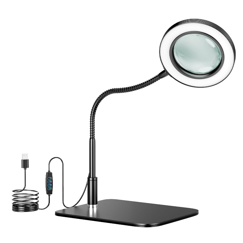 Stolna lampa povećala s LED za čitanje, manikuru i graviranje; 10–15W, 3000–6500K, 400 lm, USB napajanje, 10× povećanje