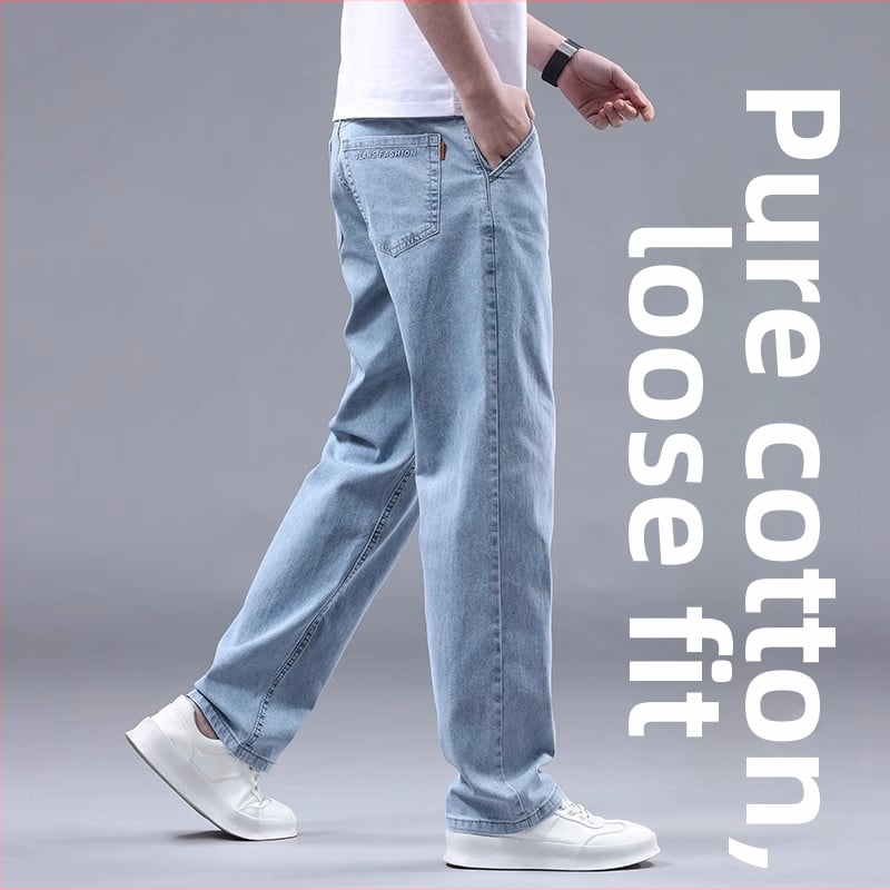 Blugi denim, croială drept relaxată, talie medie, 95,3% bumbac, spălare cu piatră