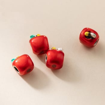 Srebrne perle u obliku jabuke, epoxy premaz, 3D kapljasti završetak, lagani luksuzni stil, labave perle, marka Thai gufan