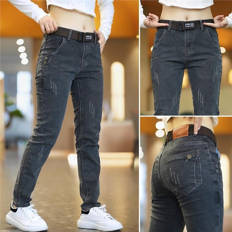 Jeansi bărbați, Slim fit, elastici, de iarnă, cu buzunare multiple, fermoar