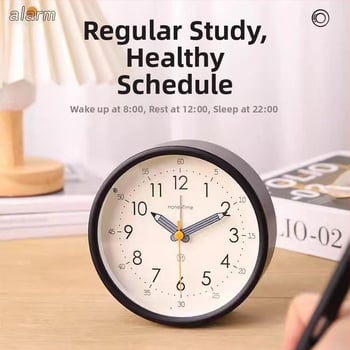 Настолен будилник с аналогов дисплей, плавно движение на секундната стрелка, батерийно захранване и аларма