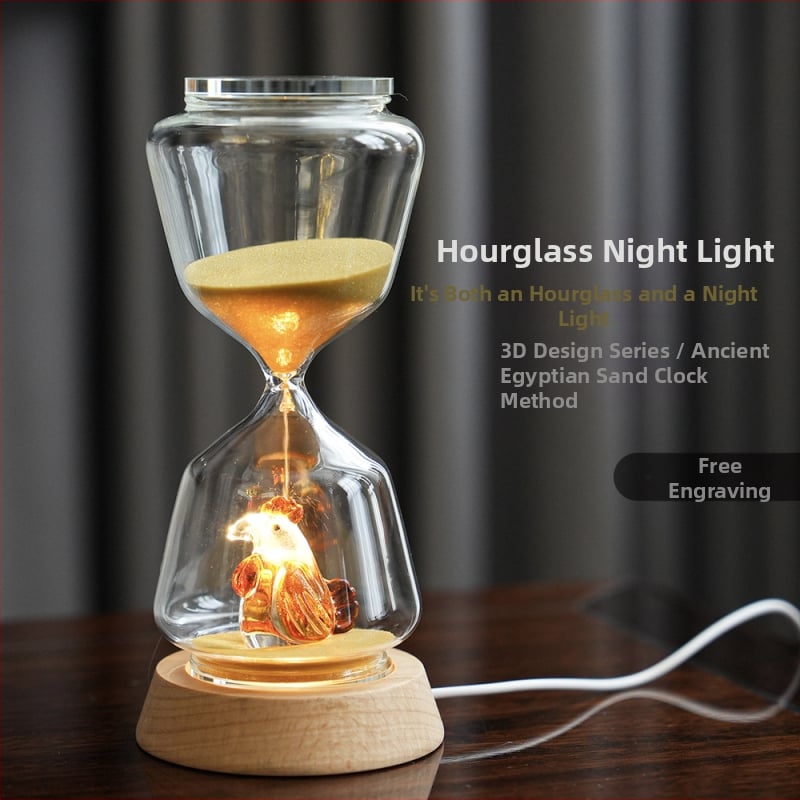Clepsidră animală – 15 minute, model 3D, sticlă borosilicată suflată, lampă de noapte luminoasă pentru decorul casei