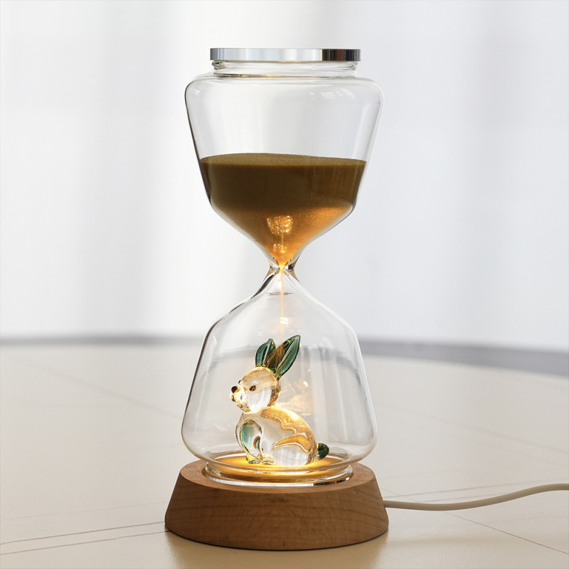 Clepsidră animală – 15 minute, model 3D, sticlă borosilicată suflată, lampă de noapte luminoasă pentru decorul casei