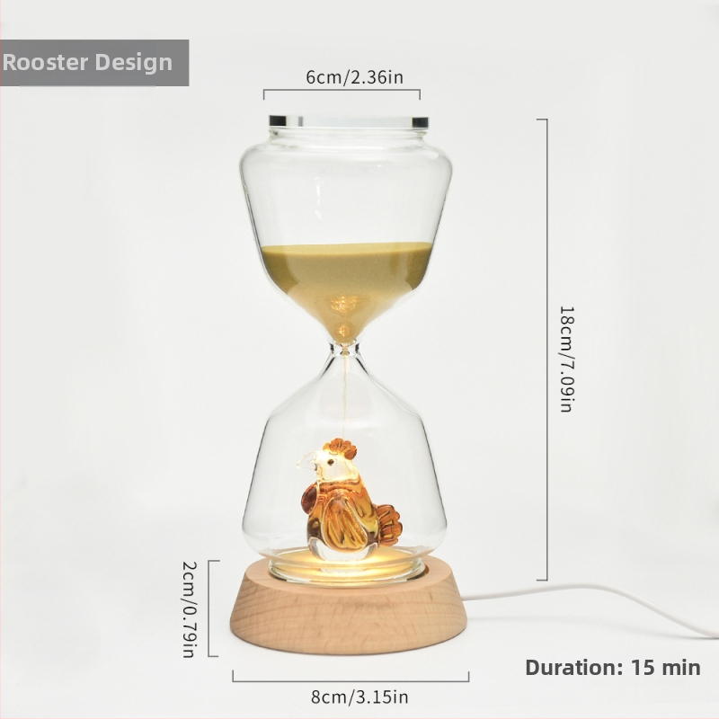 Clepsidră animală – 15 minute, model 3D, sticlă borosilicată suflată, lampă de noapte luminoasă pentru decorul casei