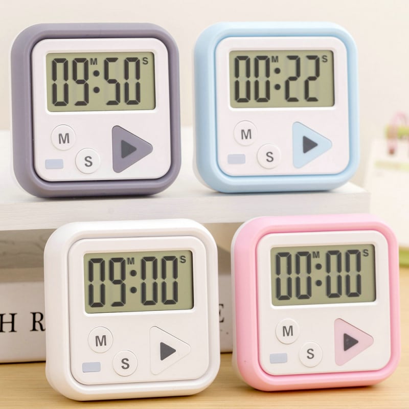 Ψηφιακός χρονόμετρο κουζίνας με LCD οθόνη, ηλεκτρονικός μηχανισμός, πλαστικό περίβλημα, τροφοδοσία με μπαταρία, κλιπ και στήριγμα
