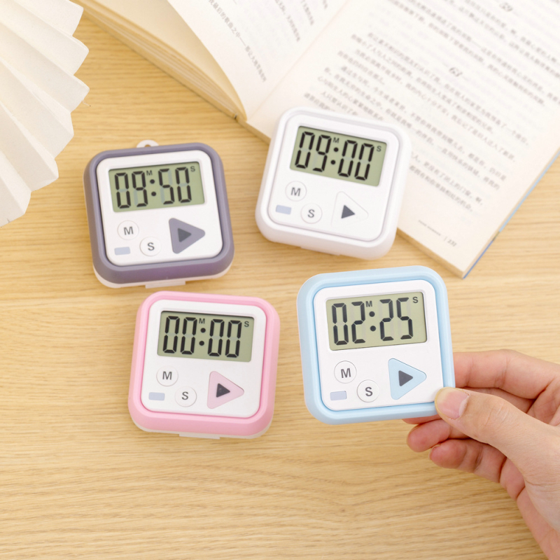 Ψηφιακός χρονόμετρο κουζίνας με LCD οθόνη, ηλεκτρονικός μηχανισμός, πλαστικό περίβλημα, τροφοδοσία με μπαταρία, κλιπ και στήριγμα
