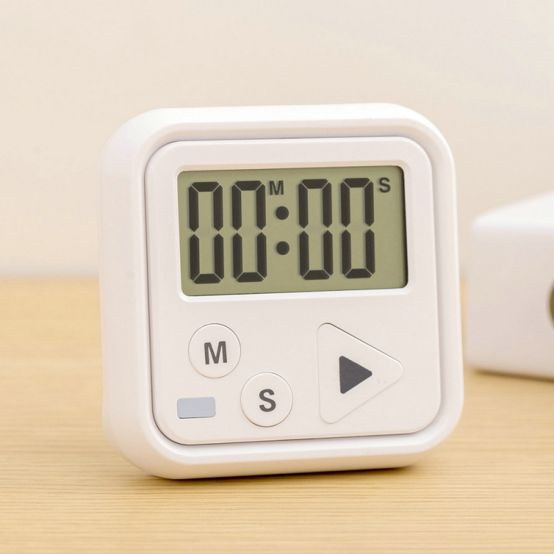 Ψηφιακός χρονόμετρο κουζίνας με LCD οθόνη, ηλεκτρονικός μηχανισμός, πλαστικό περίβλημα, τροφοδοσία με μπαταρία, κλιπ και στήριγμα