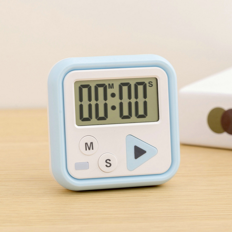 Ψηφιακός χρονόμετρο κουζίνας με LCD οθόνη, ηλεκτρονικός μηχανισμός, πλαστικό περίβλημα, τροφοδοσία με μπαταρία, κλιπ και στήριγμα