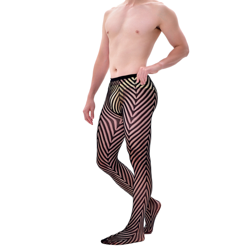 Muške prozračne mrežaste bodstockings s nogama, tanki najlon, geometrijski uzorak, duljina čarapa, sexy