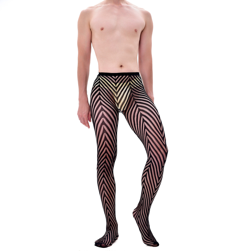 Muške prozračne mrežaste bodstockings s nogama, tanki najlon, geometrijski uzorak, duljina čarapa, sexy