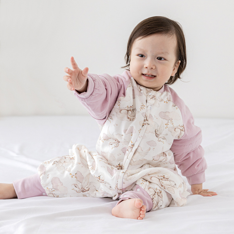 Dječja spavaća vreća za jesen i zimu s punilom od mulberry silk, podijeljene noge, odvojivi rukavi, stil jedne pidžame u jednoj komadu