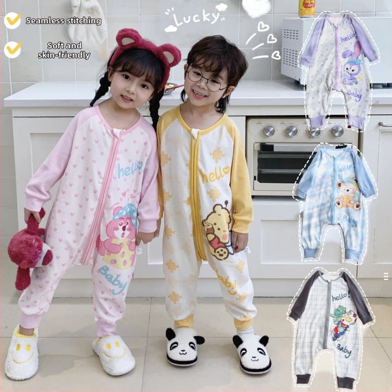 Детски пижами-комбинезон с цип, карикатурен дизайн, 300 g дебела мъхеста полиестерна тъкан (90%), корейски стил, за деца на възраст 3–8 години