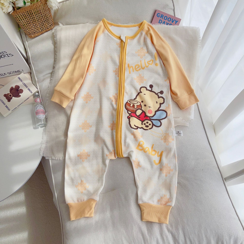 Детски пижами-комбинезон с цип, карикатурен дизайн, 300 g дебела мъхеста полиестерна тъкан (90%), корейски стил, за деца на възраст 3–8 години