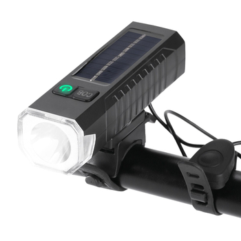 Велосипеден фар с предупредителен клаксон и LED светлина, слънчево USB двойно зареждане